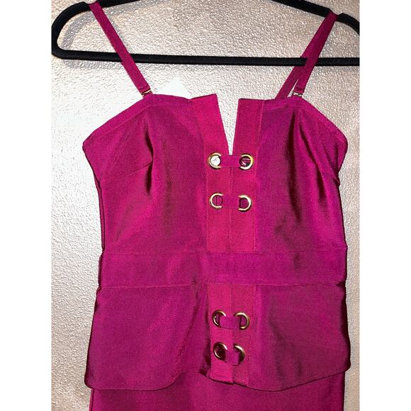 WOW Couture Purple Grommet Bandage Peplum Dress NWT Bodycon Mini Adjustable Sm - Picture 4 of 13